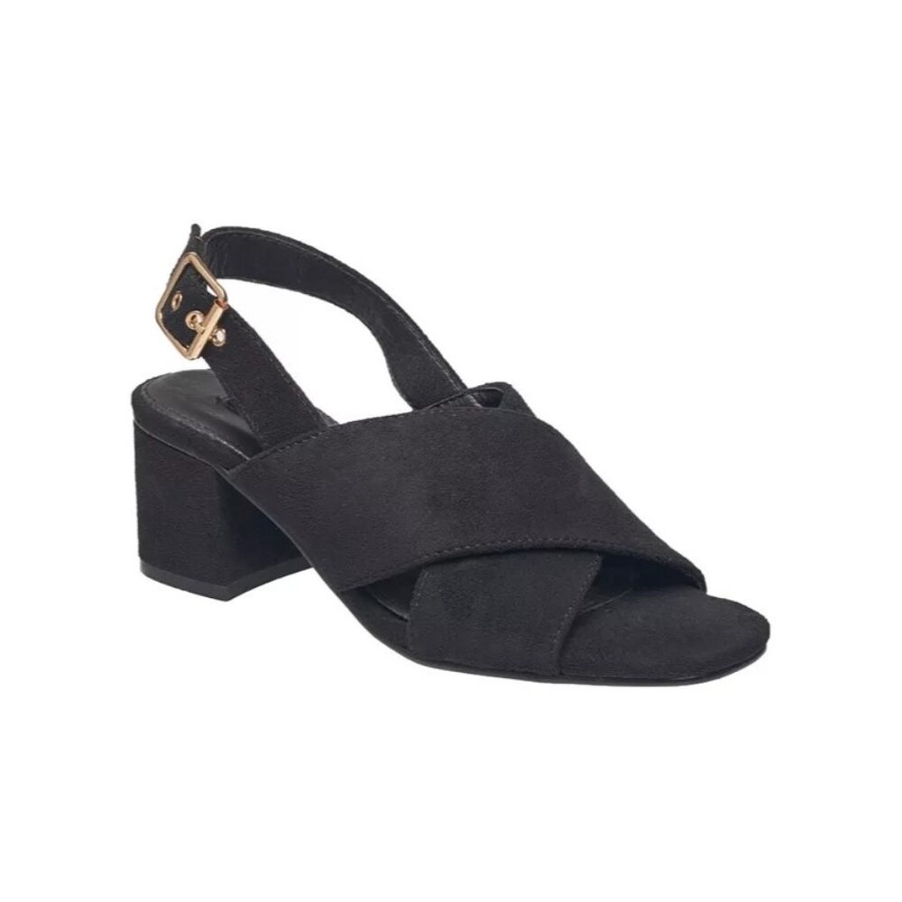 French Connection Tahiti CrissCross Ankle Strap Block Heel Sandals Black Size 10